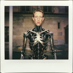 legnica. close up. mark zuckerberg zombie terminator metal endoskeleton, in legnica, full body, cinematic focus, polaroid photo, vintage, neutral dull colors, soft lights, by oleg oprisco, by thomas peschak, by discovery channel, by victor enrich, by gregory crewdson