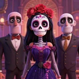 Lofi portrait Pixar style by Joe Fenton and Stanley Artgerm and Tom Bagshaw and Tim Burton, dio de los muertos