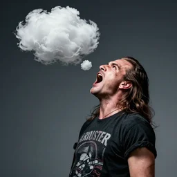 photo of dave mustaine looking up, yelling at a cloud, high quality, 4 k