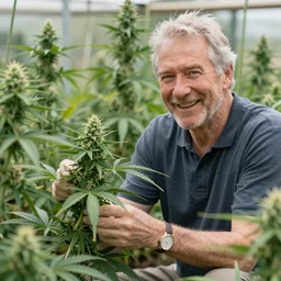 a photograph of morgan freeman happy tending to a cannabis garden, 3 5 mm