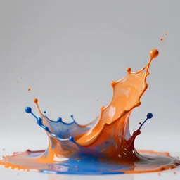 slow motion footage of orange and blue paint colliding midair