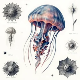 hyper - detailed matte illustration of alien jellyfish by iris van herpen based on plate 6 1 of art forms in nature by ernst haeckel