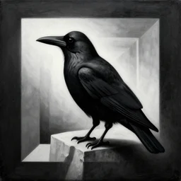 a simple crow painting by Android Jones and M. C. Escher collaboration, futurist, digital art, dramatic lighting