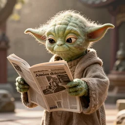 a beautiful ultradetailed photo of yoda reading a newspaper in a monastery, by tom bagshaw and anna dittman, backlight, 3 5 mm lens, closeup shot, bokeh, golden ratio composition, sunset golden hour hues, very detailed, artstation, 8 k, highly coherent
