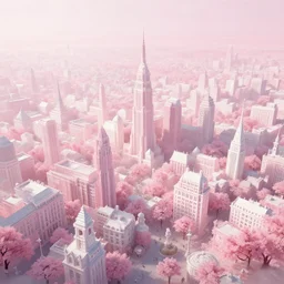 a beautiful render of pink and white city in the air, by hubert robert, daniel merriam, roger dean and jacek yerka, alex grey style, soft lighting, 8 k hd wallpaper : 2, jpeg artifacts : - 1