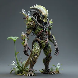skin concept costume, in full growth, biopunk, plant predator, predator, trypophobia, plants and worms, many details, crystals, guyver style, 3 d, cinematic, hyper realism, high detail, octane render, art by hans giger