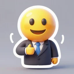 Octane render. Trending on artstation. Character portrait. 3d sticker. 3d 1990s emoji. Funny character in a business suit doing a business deal. Iconic 3d yellow emoji face. Geocities. Yahoo. AOL. Netscape.