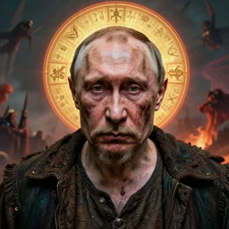 putin dirty stinky leper ugly infirm old man by jheronimus bosch, armageddon, hyper realistic, sharp focus, depth of field, hyper detailed visionary art, symmetric, magic symbols, holy halo, dramatic ambient lighting, high detail, vibrant colors,