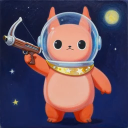 portrait of Space Dandy a Dandy Guy in Space wearing an enchanted starbelt whilst brandishing a crossbow jonas de ro tony sart howard pyle alexander benois mikhail vrubel acrylic artwork