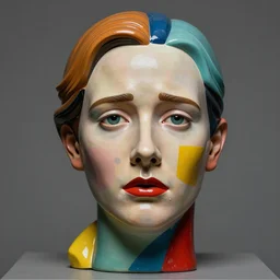 beautiful close - up studio photograph of colorful postmodern portrait sculpture of jodie foster disappointed, beautiful symmetrical face accurate face detailed face realistic proportions, made of spray - painted beeswax on a pedestal by ron mueck and matthew barney and greg rutkowski, hyperrealism intense cinematic lighting shocking detail 8 k