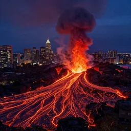 a city filled with lava, hdr art