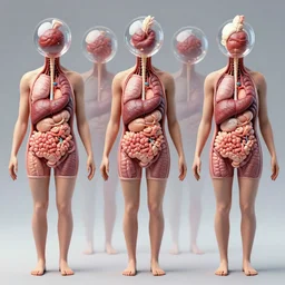 a perfect series of photographs depicting a world where people have their internal organs mounted on the outside of their bodies, in perspex spheres