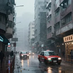 beautiful illustration of a hong kong street in the rain and fog, trending on pixiv, artstation