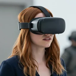 Emma Stone wearing Virtual Reality Goggles in Ready Player One, promo material, XF IQ4, 150MP, 50mm, F1.4, ISO 200, 1/160s, natural light