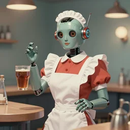 ( ( ( ( ( 1 9 5 0 s retro future robot android bar maid. muted colors. ) ) ) ) ) by jean - baptiste monge!!!!!!!!!!!!!!!!!!!!!!!!!!!!!!