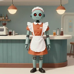 ( ( ( ( ( 1 9 5 0 s retro future robot android west world bar maid. muted colors. ) ) ) ) ) by jean - baptiste monge!!!!!!!!!!!!!!!!!!!!!!!!!!!!!!