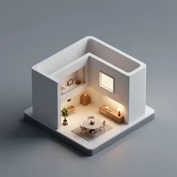 isometric 3 d interior of a modern house, architectural concept, product design, soft shadows