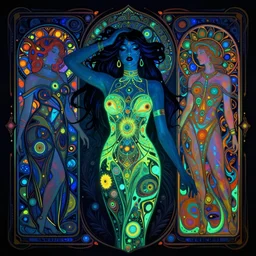 psychedelic acid trip, blacklight reactive, sexy, fantasy, intricate, elegant, highly detailed, digital painting, artstation, concept art, matte, sharp focus, illustration, art by Artgerm and Greg Rutkowski and Alphonse Mucha