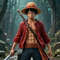 Monkey D Luffy in Bloodborne liveaction movie, movie still, photoreal