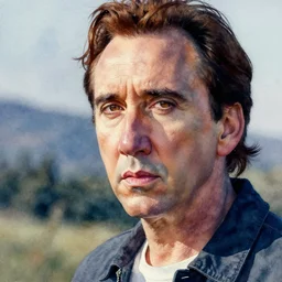 nicholas cage. watercolor. lisa frank. vibrant. amazing painting. beautiful. high resolution. highly realistic. cool tones. close - up.