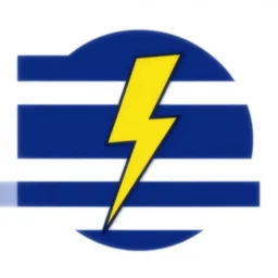 A blue and white tricolor flag with a yellow lightning bolt in the middle, vexillogy, svg