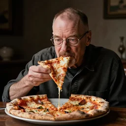 walter white eating pizza, photography,
