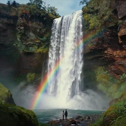 artwork of the cinematic view of new rainbow falls, by john howe, by ted nasmith, trending on artstation