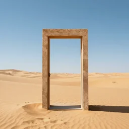surrealist doorway in middle of the desert