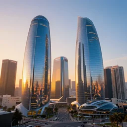 futuristic los angeles with humongous glass buildings and dome, city art, sunset, light between buildings, paradise, fresh, hyperdetailed, artstation, cgsociety, 8 k