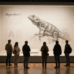 megalophobia!!!!! photo of an exhibit museum room, people looking at a lizard in wizard robe sketch, national art museum, scientific, ethereal, rule of thirds