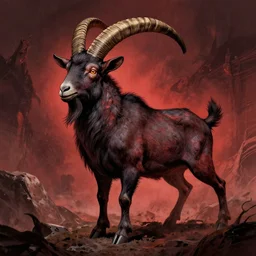 a masterpiece illustration of a hellish goat