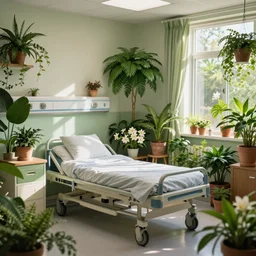 a hospital room filled with way too many plants and flowers