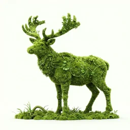 small and dense intricate vines, moss, roots, and tree branches take the detailed form of an elk standing in a lush forest, ( ( ( ( wicker artwork ) ) ) )!!!!!!!!!!!, ( ( ( ( ultra - detailed ) ) ) )