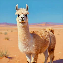 a llama with dreadlocks, on the desert lands, 4k, vaporwave, oil painting, artstation