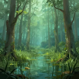palisade standing in a swamp, digital art, illustration, fantasy