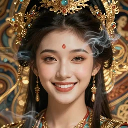 beautiful and holy and divine  young heroine portrait like twice tzuyu+happy+smoky eyes+front face with light flowing hai, ultradetail face, art and illustration by tian zi and WLOP and alphonse mucha, fantasy, intricate complexity, chinese, goddess, human structure, fantasy character concept,  watermark, blurry, hyperrealism 8k
