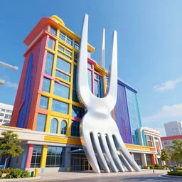 giant fork building, vibrant colors, 8 k photorealistic, hd, high details, trending on artstation
