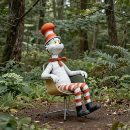 a chair designed for sitting in the forest alone inspired by Dr seuss and Charles and Ray eames
