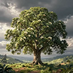 mesmerizing concept art of a massive camphor magnolia kobus in a plateau