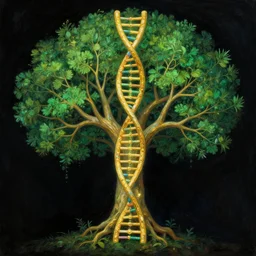 human dna! is biblical rooted!! tree! of wisdom! and knowledge! and eternal life! and enlightenment path, golden and green enchanted botany illustration, dark background, by marianne north, by android jones, digital bioluminiscent oil painting, very coherent symmetry, octane render, high contrast