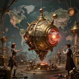 teleportation machine in a steampunk world, with people using it to travel around the world by emma geary and jack gaughan