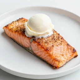 cedar planked salmon with ice cream on top