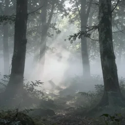 detailed sharp focus, mist in the forest with mystical shadows wandering in the mist, artwork by Victor Adame Minguez + Yuumei + Tom Lovell + Sandro Botticelli,