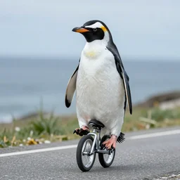 A penguin doing taxes while riding a unicycle, photorealistic nature documentary 4K