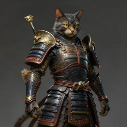 a digital painting showing a cat warrior statue in samurai - insect armor, very detailed, trending on artstation, realistic painting. extremely detailed, insane detail, dramatic lighting, concept art