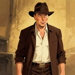elon musk as indiana jones, by drew struzan