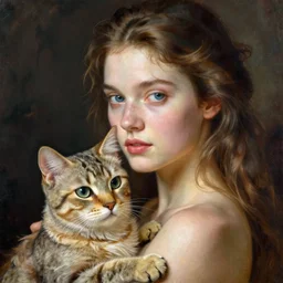 woman and cat, intricate details by artgerm, ross tran, conrad roset, takato yomamoto, ilya kuvshinov