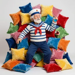 an old sailor, made of colored pillows, vivid dynamic composition, by jeff koons, surreal, overblown vibrant colors, masterpiece, physical based rendering, featured on pixiv, octane renderer, trending on pinterest