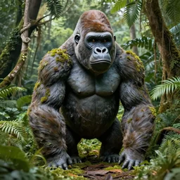 A sculpture of a gorilla in the jungle , artwork by Sergey Kolesov, art station concept art