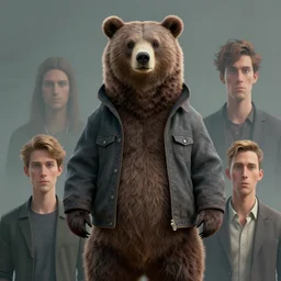a photo of a portrait of a bear standing, wearing a jacket, character concept art, style of krenz cushart, ashley wood, and charlie bowater and craig mullins, intricate accurate details, artstation trending, octane render, cinematic color grading, muted colors, soft light, rule of thirds, like a professional model, cinematic, 8 k, clear